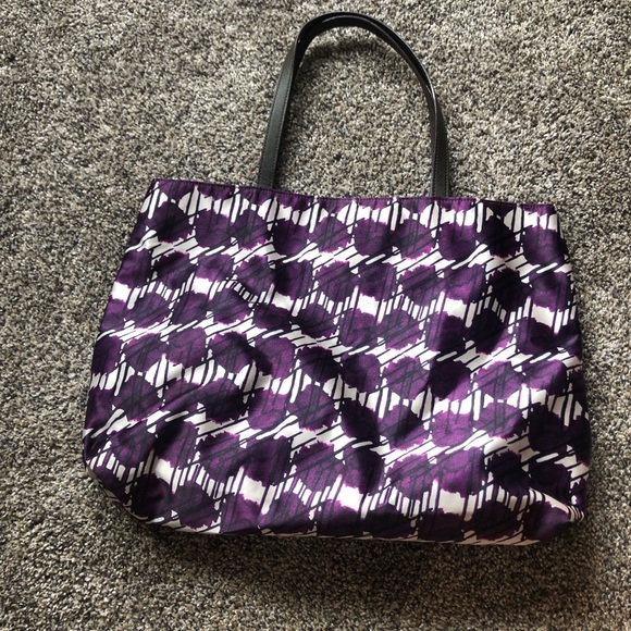 Henri Bendel Rare Izak Nylon Satin Purple Patterned Shopping Tote Disc. - Picture 2 of 10